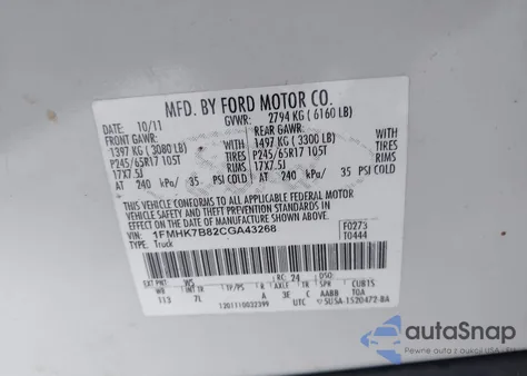 2012 Ford Explorer from USA, damaged, VIN 1FMHK7B82CGA43268